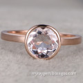 7mm Round Cut Morganite Engagement Ring 14k Rose gold Solitaire Ring Brush Sand Design Bezel Set